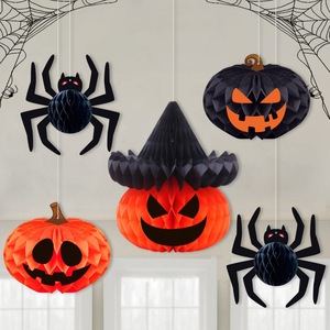 Adornos Colgantes de Papel con Forma de Panal de Abeja 3D para Decoraciones de Fiesta de Halloween, Reutilizables y Populares, Calabaza y Araña - Product Image 1