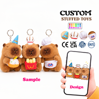 Vente en gros usine : Porte-clés en peluche Capybara Chef Kawaii de 4 pouces avec gâteau, animal en coton rembourré, jouet pour machine à griffes