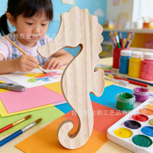 Esculturas de animales marinos de madera, caballitos de mar y delfines de madera maciza, adornos de madera de pino en blanco para pintar y dibujar DIY. - Product Image 3
