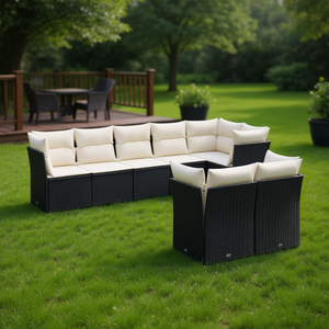 Modular Black PE <b>Rattan</b> Garden <b>Sofa</b> Set Elegant Outdoor Furniture With High Density Foam Cushions For Patio Use - Product Image 2