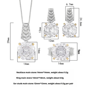 Fashion Eco-friendly Copper Rose Cut 14-12MM White Zircon Temperament Bridal Necklace <b>Earrings</b> Ring Jewelry <b>Set</b> for Wedding - Product Image 2