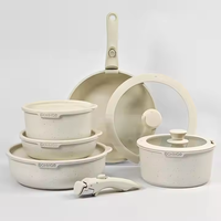 Ensemble de casseroles en métal antiadhésif 5 pièces avec couvercle en verre et poignée amovible, compatible induction, pour la maison et le camping