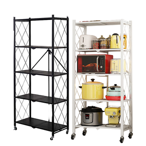 5-Tier di chuyển kim loại lưu trữ giá có thể gập lại dây kệ đơn vị với bánh xe 3Tier di chuyển kim loại lưu trữ Kệ - Product Image 1