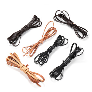 Cordones de cuero genuino de 2 m, color sólido, planos y redondos, para manualidades de calzado, negro, marrón, caqui - Product Image 1