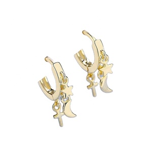 Pendientes de Aro con Colgantes de Luna, Estrella y Cruz, Chapados en Oro, de Latón, de Gemenl Fashion, para Mujer - Product Image 6