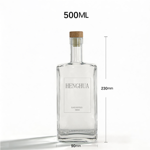 Bouteilles en verre carrées plates <span class=keywords><strong>de</strong></span> 50 ml, 100 ml, 200 ml, 500 ml pour vodka, spiritueux, whisky, <span class=keywords><strong>rhum</strong></span>, liqueurs avec bouchon en liège - Product Image 2