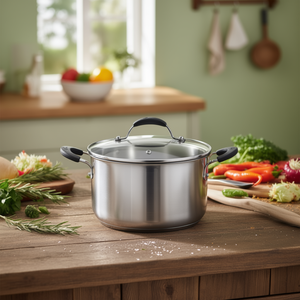 Stainless steel <b>pot</b> (20cm) with lid TEMPRA Polished chrome 012896020520 - Product Image 3