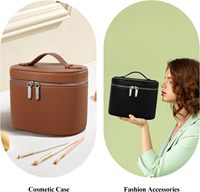 Trousse de Maquillage en Cuir PU à Grande Capacité avec Fermeture Éclair, Compartiments Amovibles, Organisateur Cosmétique Portable de Voyage avec Poignée Souple