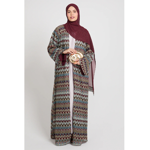 Abaya islamique ouverte sur le devant, personnalisée, populaire, de luxe, avec des motifs géométriques, pour femmes, à porter au quotidien - Product Image 1