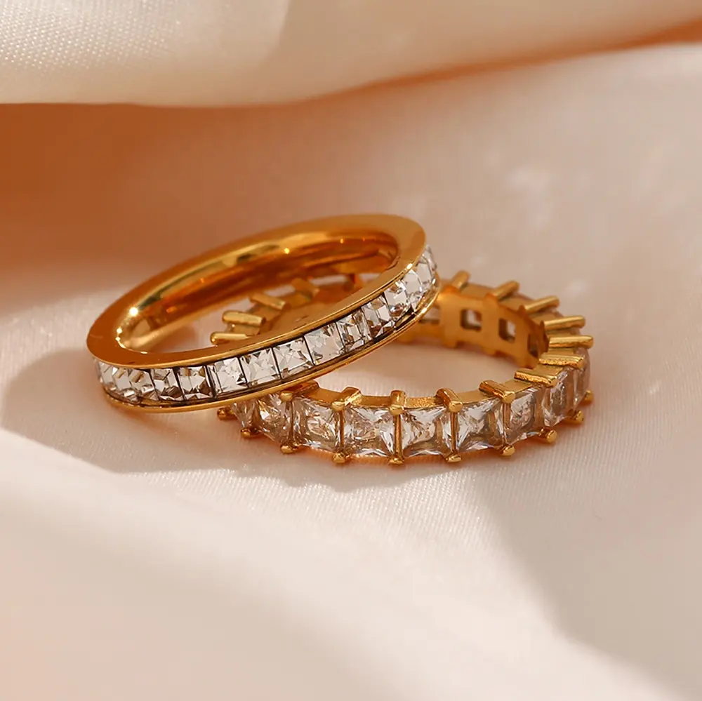Minimalist White Stainless Steel Thin Zircon Ring Fringed Shining Baguette Zircon Rings Jewelry