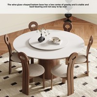 Table à manger pivotante en bois massif de style médiéval avec plateau en dalle de pierre couleur noyer, style Wabi-sabi, pour la maison et la restauration, avec ensemble de chaises