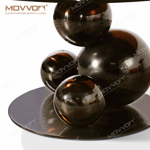 Thiết kế sang trọng Bàn cà phê đặt đồ nội thất phòng khách đặt SS Khung nhà <span class=keywords><strong>centre</strong></span> bàn tròn kính hiện đại Gương Bàn cà phê - Product Image 2