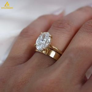 Anelli Nuziali in Oro Massiccio 10k con Diamanti Taglio Brillante, Radiante, Ovale, Marquise e Moissanite Certificati IGI - Product Image 2