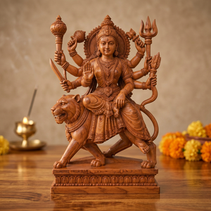 Estatua de Madera de la Diosa Maa Durga, Escultura Hindú Hecha a Mano, Decoración Religiosa para Templo, Puja, Hogar, Regalos Espirituales para el Hogar, Arte para Templo - Product Image 4