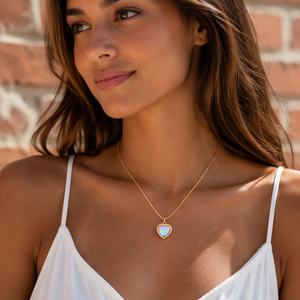 H&C 2026 Collar con Colgante de Piedra Lunar y Corazón de Acero Inoxidable Chapado en Oro de 18K, Joyería de Piedra Natural Romántica para Mujer, Gran Venta - Product Image 4