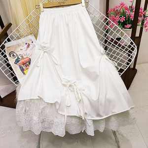 Women's Breathable Summer Umbrella Skirt High Waist Drawstring <strong>Bow</strong> Solid Medium Long Irregular New <strong>Large</strong> Swing - Product Image 4