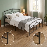 Base de lit industrielle en métal gris foncé, plateforme à lattes avec tête de lit, tailles Twin et Queen, vente en gros pour hôtels et propriétés Airbnb