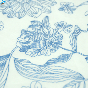<strong>White</strong> Cotton <strong>Voile</strong> With Blue Embroidery Threads Breathable Floral Pattern Cotton Embroidery Fabric for Woman Apparel Garment - Product Image 2