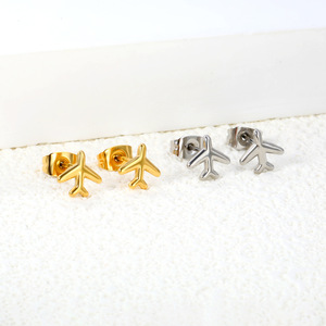 Mini pendientes de acero inoxidable con forma de corazón, mariposa y avión para mujer, joyería de moda - Product Image 2