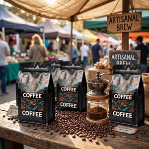 ถุงบรรจุภัณฑ์กาแฟแบบพิมพ์ลายเอง ก้นแบน พร้อมวาล์วและซิปล็อค - Product Image 2