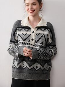 Suéter de Cachemira de Cuello Alto para Mujer, Tejido Jacquard Fair Isle, Grueso, de Lana de Cachemira, para Invierno - Product Image 4