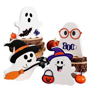 Lindas Letreros Decorativos de Halloween con Forma de Fantasma, Calabaza y Murciélago para Bandeja de Niveles de MDF, Decoración de Mesa Interior para Fiestas - Product Image 1