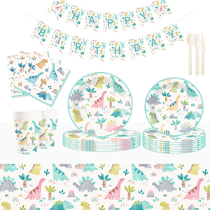 DAMAI Nuevo Juego de Vajilla Desechable con Diseño de Animales, Platos, Vasos y Servilletas de Papel para Postre y Cena con Dinosaurios - Product Image 1