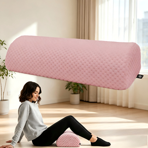 Oreiller ergonomique en mousse à mémoire de forme, demi-cylindre, rose, matelassé, pour le soutien du dos et les massages - Product Image 1