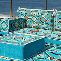 Ensemble de canapé sectionnel carré arabe turquoise à trois places avec ottoman, tapis en tissu, meubles de salon de haute qualité pour l'école