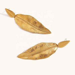 Dingran thiết kế mới chắp vá Lông Lá thả Bông tai 18K vàng thép không gỉ xỉn miễn phí phụ nữ đồ trang sức - Product Image 5