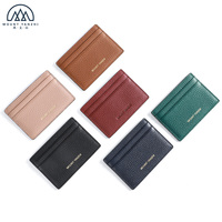 Dompet Kartu Kulit Asli OEM Grosir Fashion, Cetak Logo Kustom, Polos, Tempat Kartu Identitas/Kredit/Nama, Tanpa Penutup, Unisex