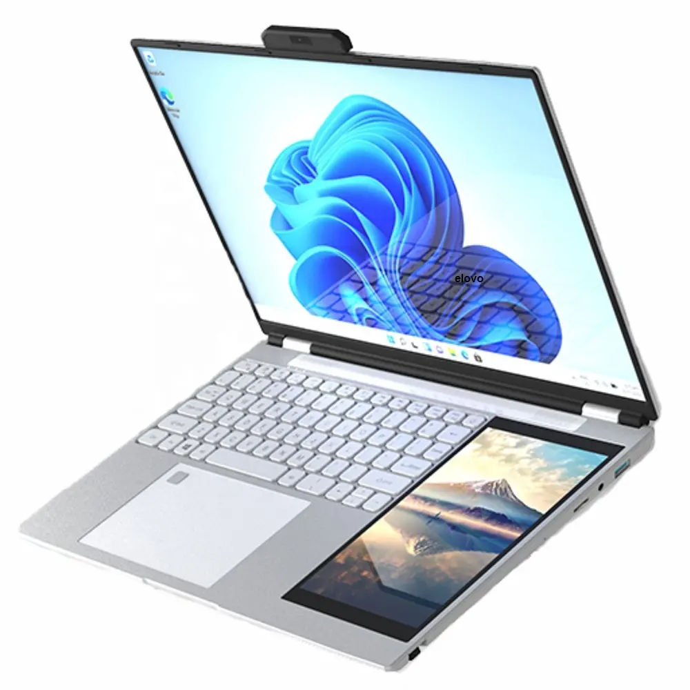 Laptop de aprendizagem para estudantes de negócios, 15.6 polegadas + 7 polegadas, tela dupla com dois monitores, RAM 16GB, intel N95