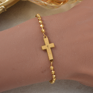 Pulseras de Lujo de Acero Inoxidable Ajustables con Cadena de Caja Deslizante, Cruz Grabada, Bola, Cuentas y Cristal, Extensor, Venta al por Mayor para Mujeres - Product Image 3