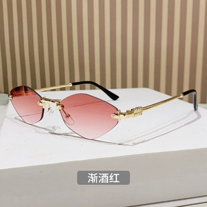 Lunettes de soleil sans monture dégradées pour femmes, style œil de chat, protection UV400, pour la conduite, style rétro, monture métallique pour adulte - Product Image 3