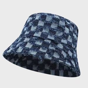 Chapeau Bob en Jean Vintage Personnalisé Effet Vieilli avec Franges et Bords Bruts, Motif Écossais <span class=keywords><strong>Dégradé</strong></span>, Protection UV Extérieure, Vente en Gros - Product Image 3