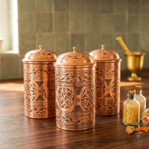 Handcrafted Copper <b>Spice</b> <b>Jar</b> With Oriental Engraving Airtight Lid Cylinder Shape Kitchen Storage Container - Product Image 6