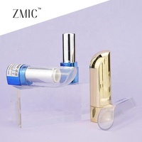 Tubes de rouge à lèvres de luxe bleu or 6g avec design à coupe oblique, conteneur vide pour baume à lèvres avec capuchon transparent, étui à rouge à lèvres personnalisé