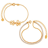 Gelang Bunga Zirkon Wanita Lapis Emas 18K Setting Khusus Berkilau untuk Pesta
