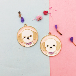 Mặt Dây Chuyền Quyến Rũ Tráng Men Hình Chú Chó Nhỏ Hoạt Hình Dễ Thương Mặt Dây Chuyền Hợp Kim Cún Con Hình Tròn Phụ Kiện Trang Sức Vòng Tay Tự Làm - Product Image 2