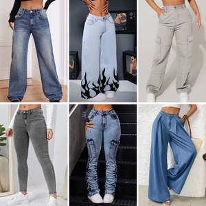 Women's Vintage Y2K High Waisted Straight Loose Fit Washed Cargo Denim Jeans with Daily Outfits - Product Image 6