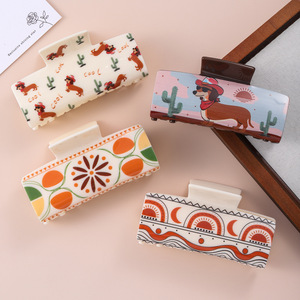 Pince <span class=keywords><strong>à</strong></span> cheveux rectangulaire YJL personnalisée avec motif <span class=keywords><strong>Teckel</strong></span> mignon, pince <span class=keywords><strong>à</strong></span> cheveux en acrylique style bohème western, accessoires pour cheveux motif chien de dessin animé - Product Image 4
