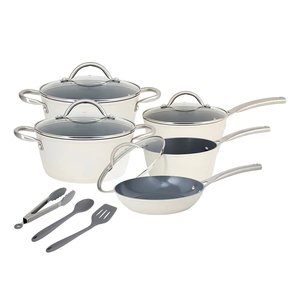 High Quality Ceramic Marble Coated <b>Pot</b> Pan Glass Lids Wooden Soft touch Handles Non Stick 12 Piece Forged Aluminium Cookware <b>Set</b> - Product Image 1
