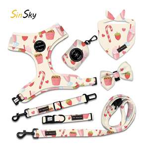 SinSky-Conjunto de protección de seguridad para mascotas, conjunto de transporte de neopreno con patrón de dulces y postres, <span class=keywords><strong>Collar</strong></span> y correa de lujo para perros - Product Image 1