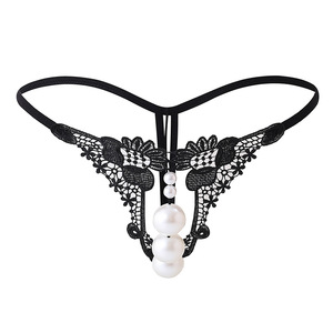 G-<b>String</b> Panties With Pearl Beads Breathable Lace Women Underwear Sexy Lingerie - Product Image 1