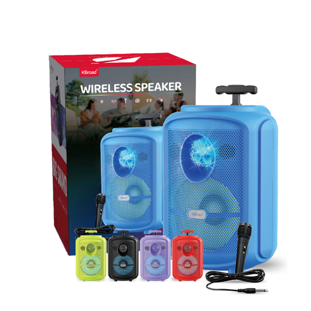 BT Speaker 8 Inch Portable Wireless Fm Usb Party Karaoke Speaker Mp3 Player With Rgb Light Wired Microphone Outdoor Speaker