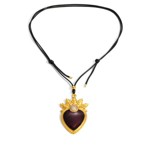 Collar con colgante de corazón estilo europeo-americano, chapado en oro de 18k, con engaste de bisel de piedra morada, cadena para suéter, regalo, de varias capas, No - Product Image 5