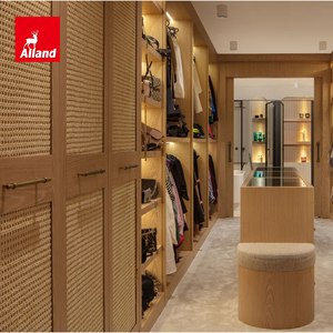 Allandcabinet Boho Rattan Closet <strong>Wardrobe</strong> with Rectangular Cane <strong>Insert</strong> Panels and Walnut Wood Grain Laminate Frame - Product Image 2