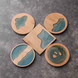 Modern Luxury Unique Design Durable Decorative Square Mats Pads Bamboo Wooden Coaster Epoxy Resin Coasters