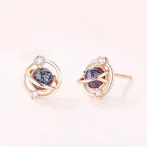 Fashion Design Women Jewelry 925 Sterling Silver Gemstone Planet Stud Earrings