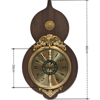 Horloge murale vintage orientale avec cadre en noyer en forme de gourde, décor d'éléphant en laiton, horloge silencieuse pour la décoration de la maison et du salon